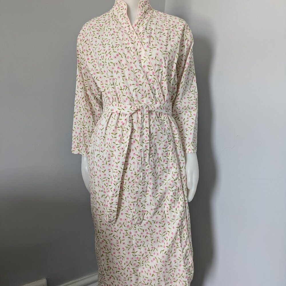 Women's Cream Floral Wrap Robe with Pink Accents